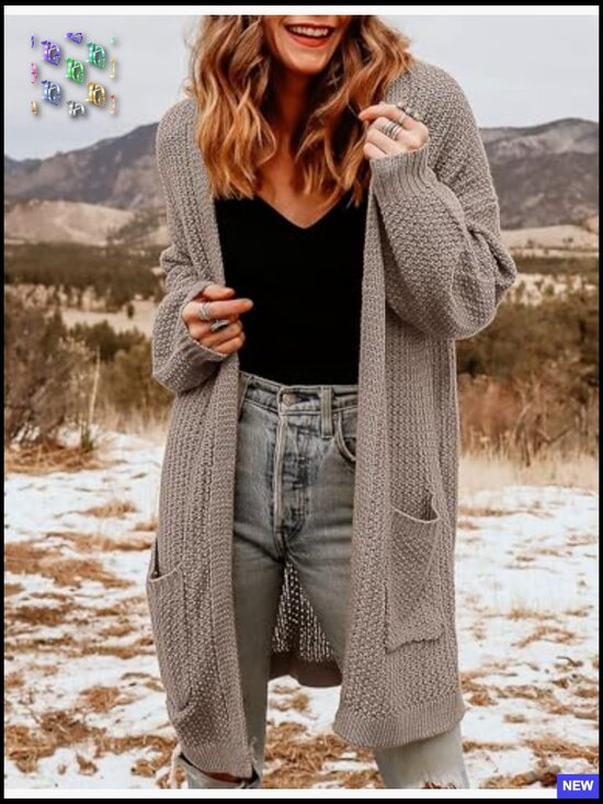 Oversized Chunky Knit Cardigan Open Front Lantern Sleeve Cozy Sweater - Picture 6 of 7